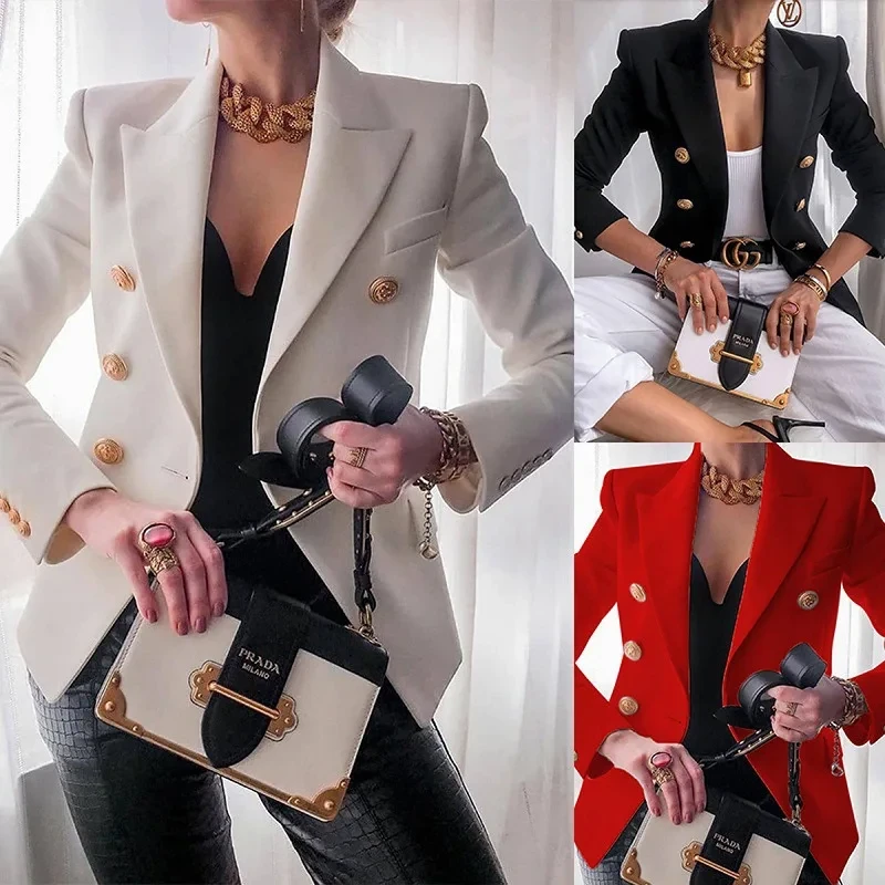 Women Blazer CombSummer Autumn Slim Pocket Sleeveless Double Breasted Gold Button Avocado Blazer