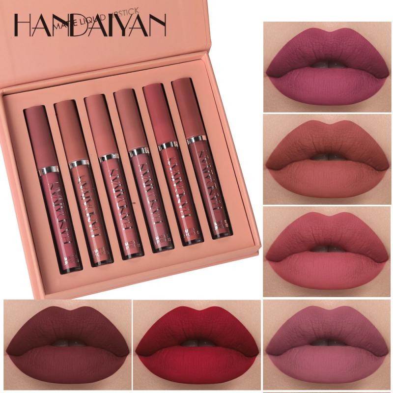 HANDAIYAN 6 Colors Set Lipgloss Natural Moisturizer Lip Stick Velvet Sexy Nude Lip Glosses Gift Box