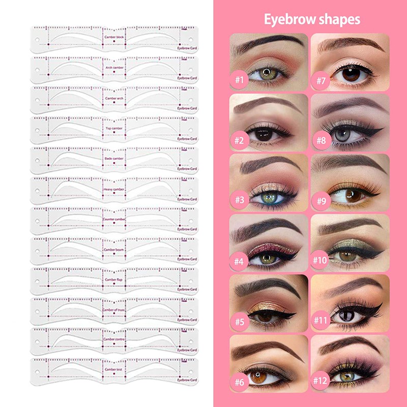 12Styles/set Eyebrow Stencil Set Reusable Brow Drawing Guide Styling Shaping Template Card