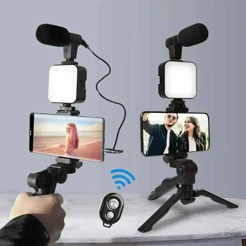 Photography Phone holder lighting smartphone video kit microphone led selfie tripod recording arm portable stabilizer podcast