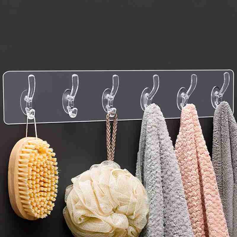 Adhesive Coat Rack Wall Mounted 6 Hooks Wall Coat Rack Hangers For Bathroom Kitchen Closet Organizer