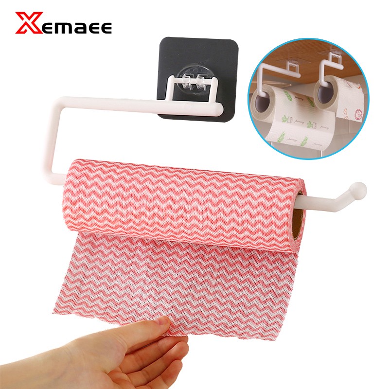 Kitchen Shelf Toilet Paper Roll Holder Towel Hanging Cabinet Rag Wall Storage Rack Organizer