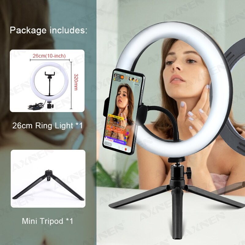 10" Selfie Led Ring Light with Phone Holder Photography Fill Lighting with Tripod for Live Video 26CM