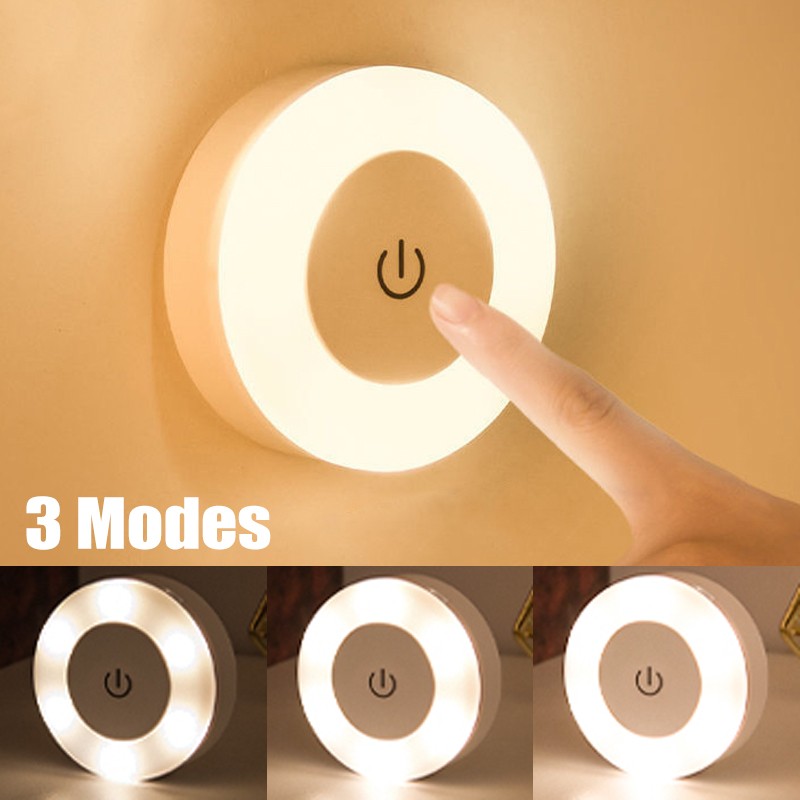 LED Touch Sensor Lights 3 Modes USB Rechargeable Magnetic Base Wall Lights Round Dimming Night Lamp