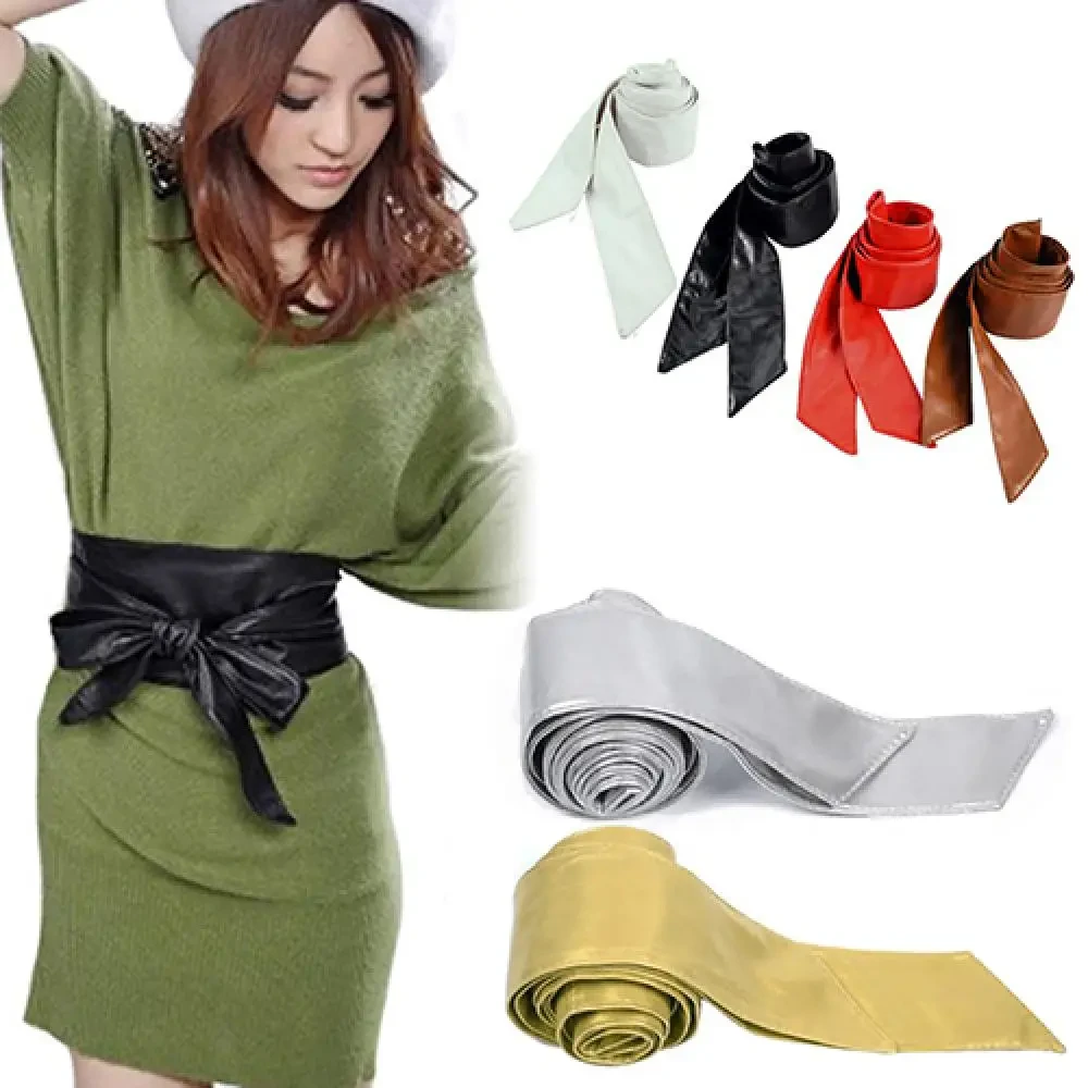 Fashion Belt For Women's Faux Leather Bowknot Wrap Corset Tie Waist Belt Band Waistband