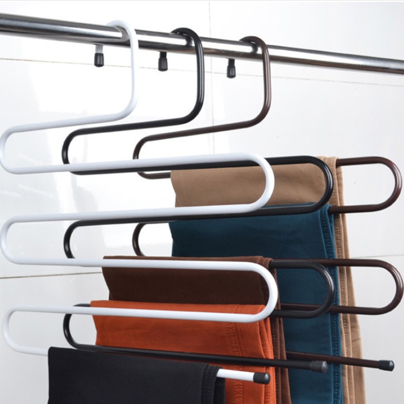 5 Layers Stainless Steel S-shaped Pants Hanger Multifunctional Pants Rack Wardrobe Storage