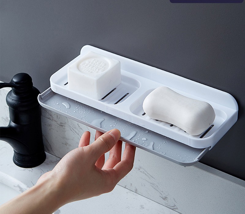 Soap wall-mounted double drawer box with no hole creative household toilet soap box for drainage