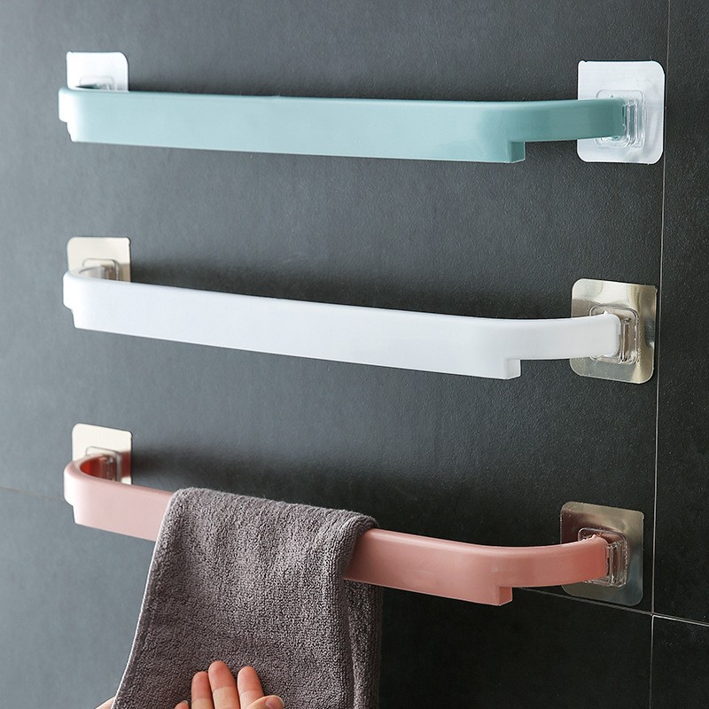 Adhesive Towel Rack Bathroom Towel Bar Shelf Wall Mounted Hanger Suction Cup Holder Kitchen Bathroom Organizer