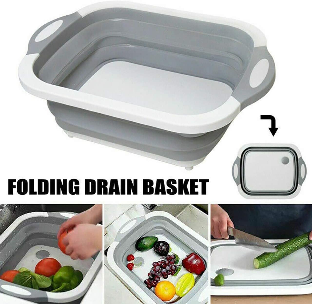 4 in 1 Folding Wash Basin Portable Washbasin Sink Foot Bucket Plastic Foldable Basin Cutting Board