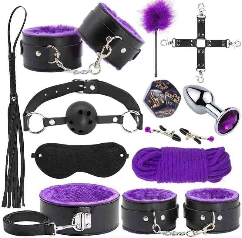 Sex Bondage BDSM Kit Restraints - Upgrade 12PCS Sets with Adjustable Handcuffs