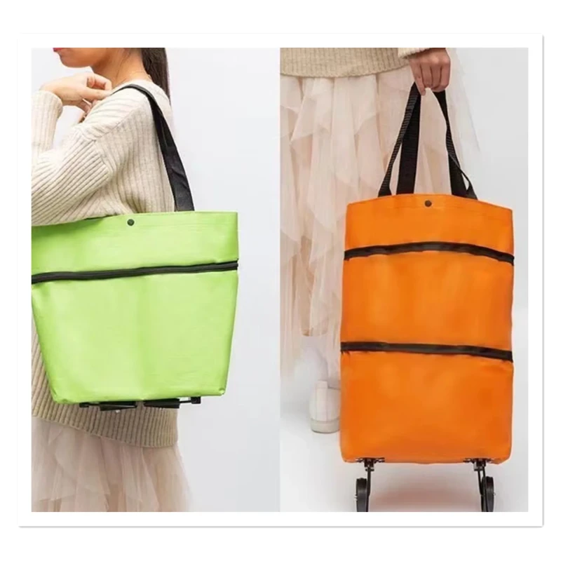 Wheel bag household shopping bag tugboat bag vegetable cart driver supermarket stretch shrink bag folding tugboat bag