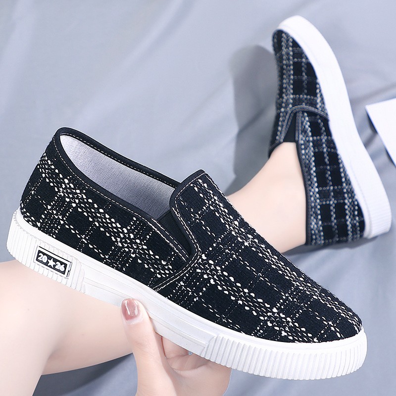 breathable coordinating canvas shoes women's versatile grid shoes Parker round sports Canvas