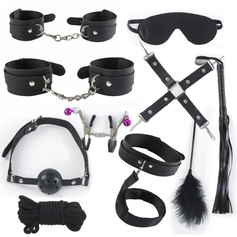 10Pcs/BDSM Adults Sex Toys Adjustable Leather Handcuffs Strap Whip Rope Neck Bandage Sexy SM Toys