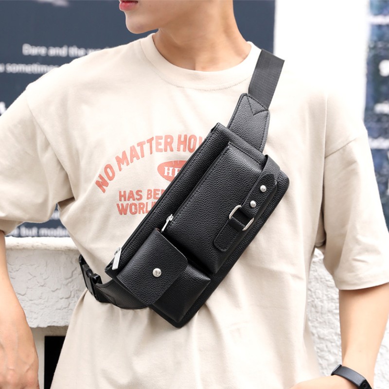 Men's Waist Bag PU Leather Male Fanny Pack Male Shoulder Chest Bags for Phone Hip Belt Pouch Bag