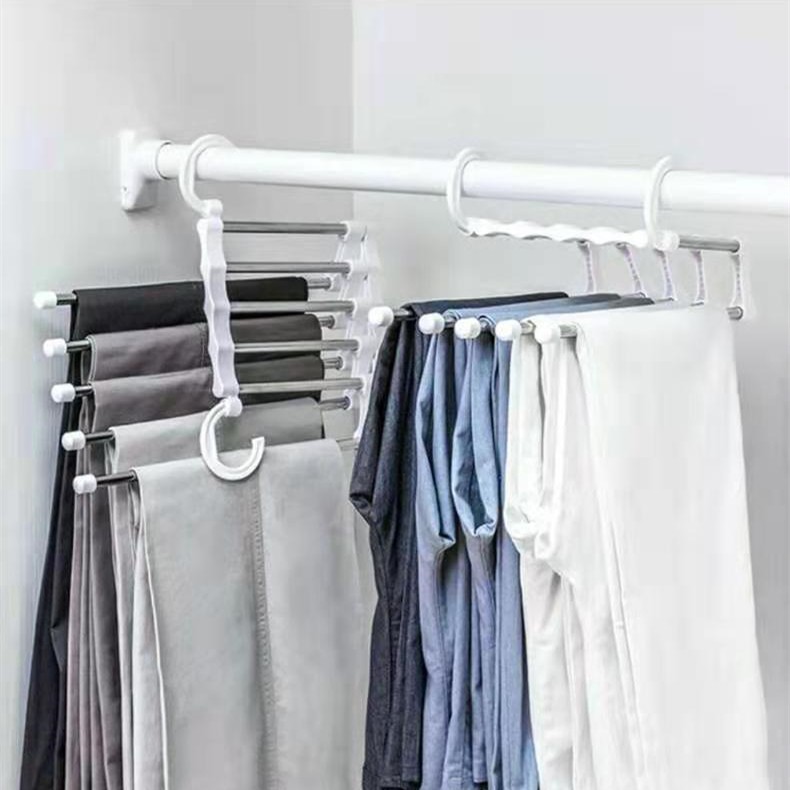 5 in 1 Magic Trouser Rack Hangers Stainless Steel Folding Pant Rack Tie Hanger Shelves Closet Organizer Wardrobe Storage