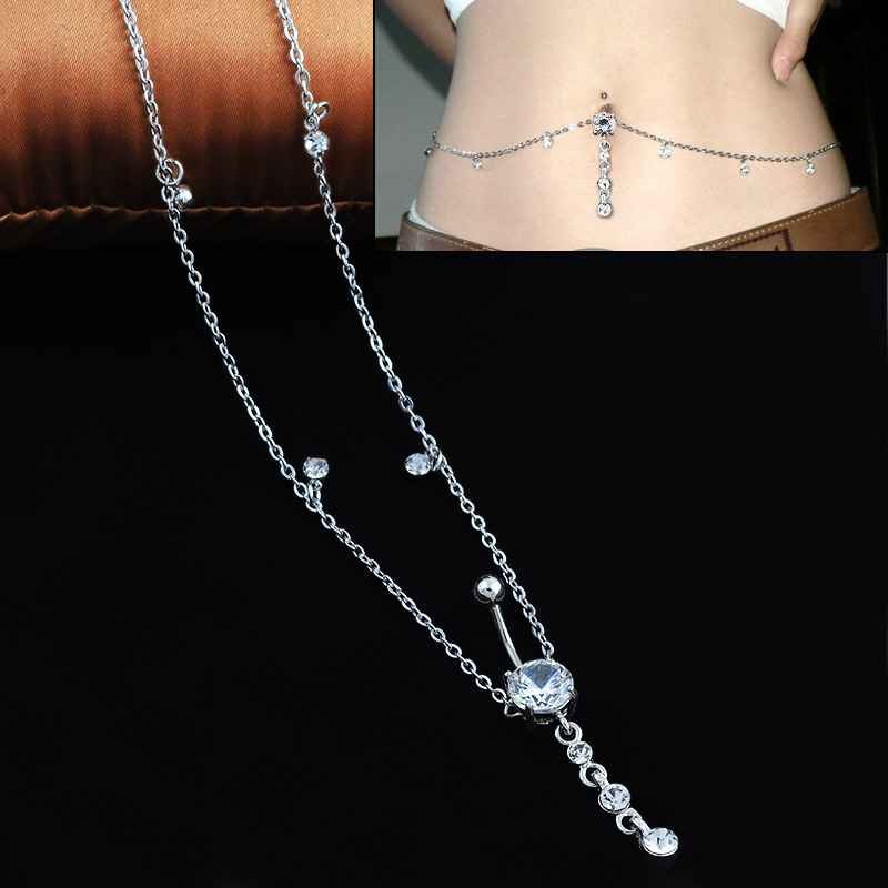 Waist Chains Rhinestone Dangling Belly Chain Body Piercing Jewelry Belly Piercing Belly Chain with Ring