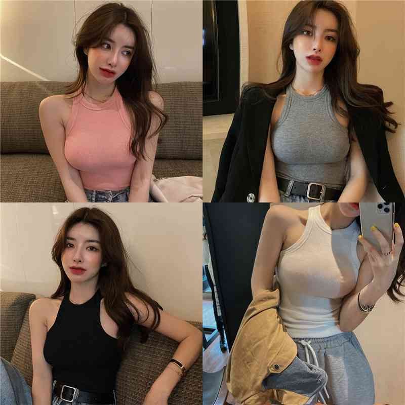 Knitted Tank Tops Neck Summer Basic Casual Sports Vest Off Shoulder Women Tank Top