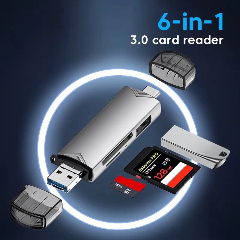 6 in 1 Multifunction USB 3.0 Card Reader U Disk Type C Micro USB TF USB Flash Drive SD Memory Card Reading Adapter Phone Accessories