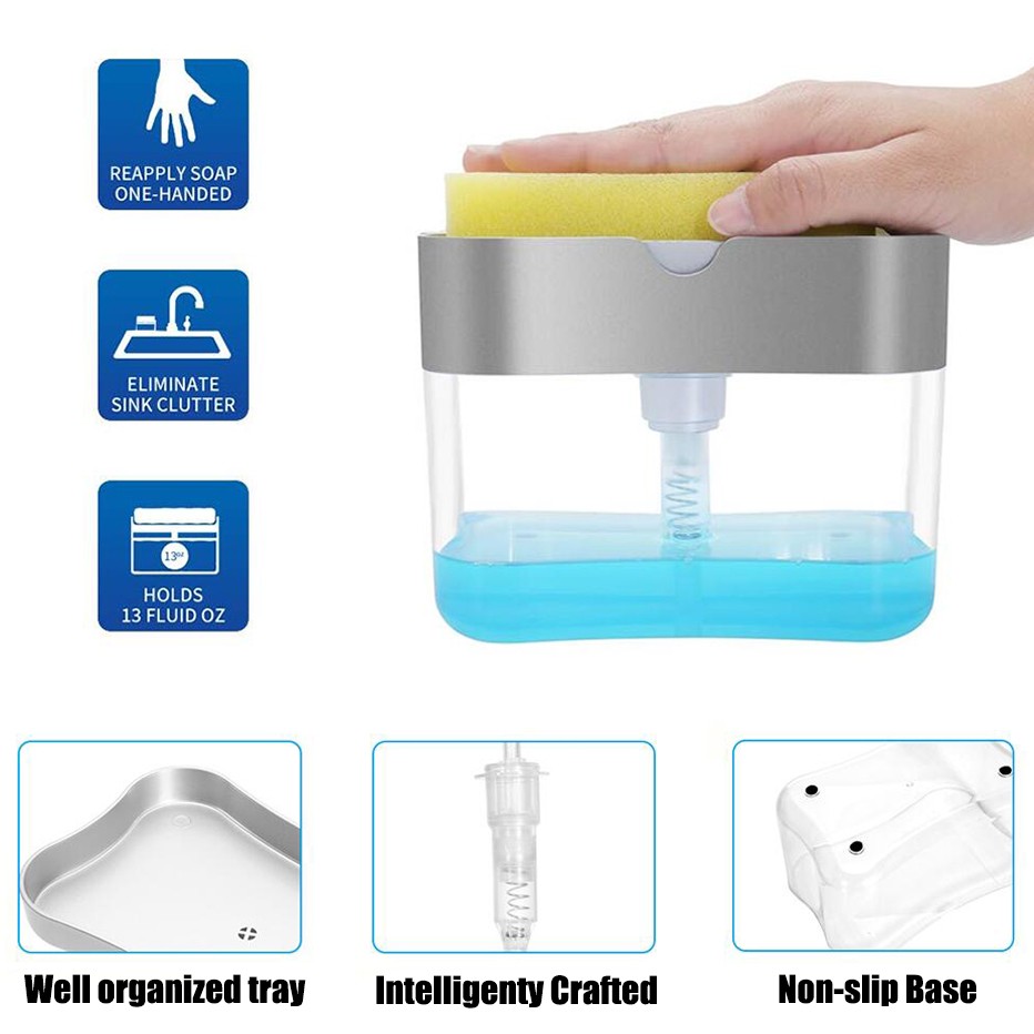 Soap Dispenser Press Liquid Soap Box Pump Organizer Sponge Kitchen