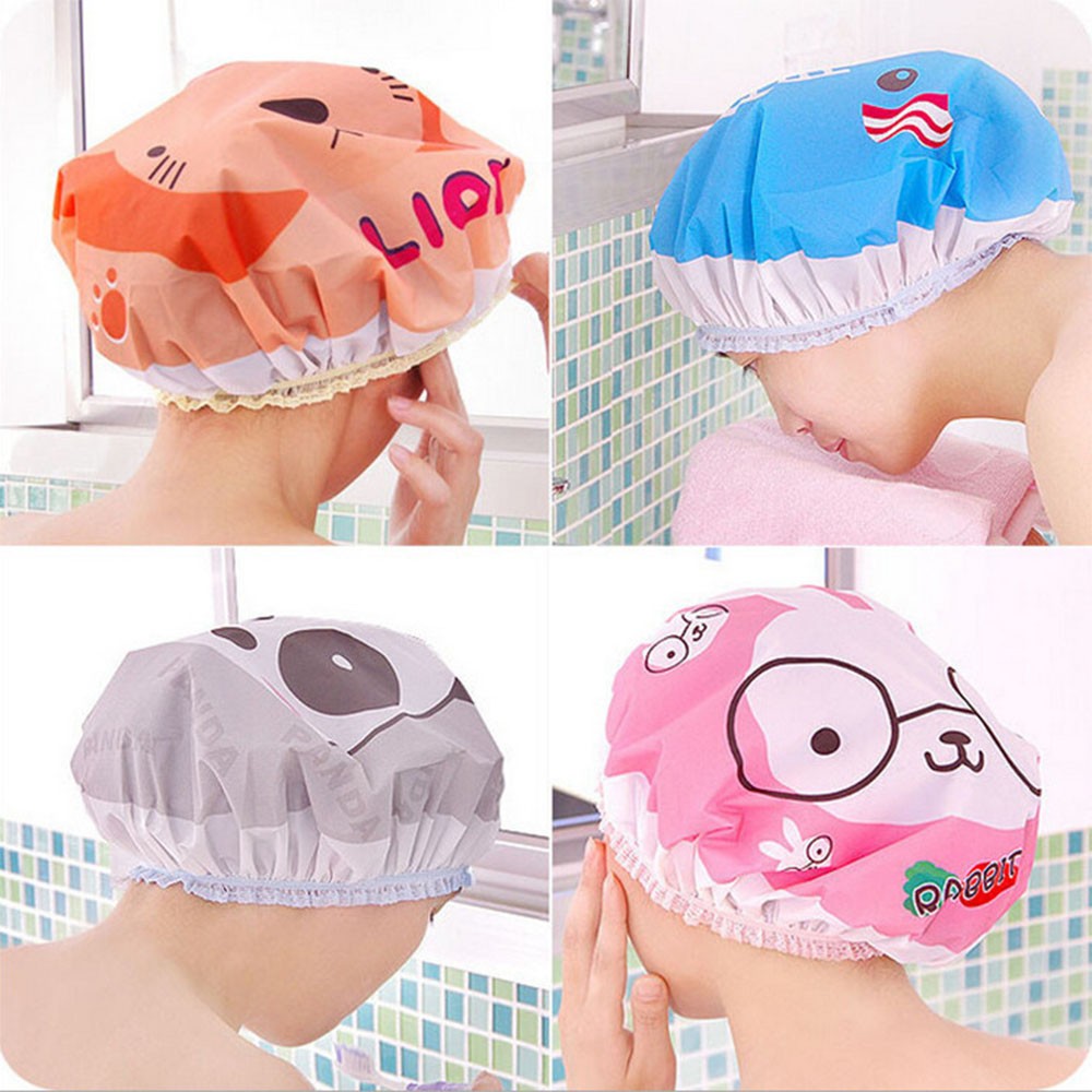 Cartoon Shower Caps Colorful Bath Shower Hair Cover Adults Kids Waterproof Bathing Elastic Band Cap SPA Cap