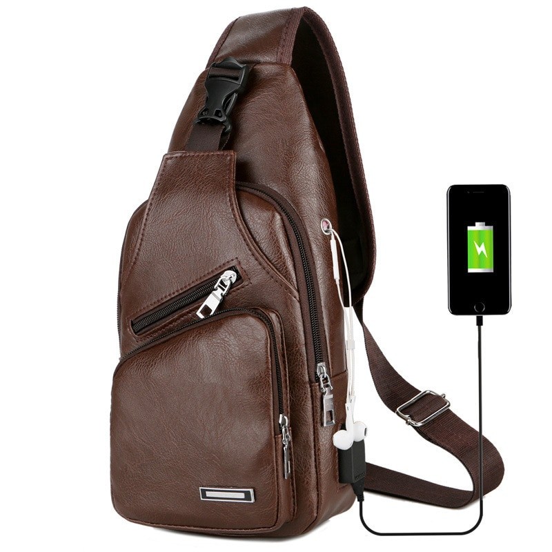 USB Charging Chest Bag With Headset Hole Mens Multifunction Single Strap Anti Theft Chest Bag With Adjustable Shoulder Strap