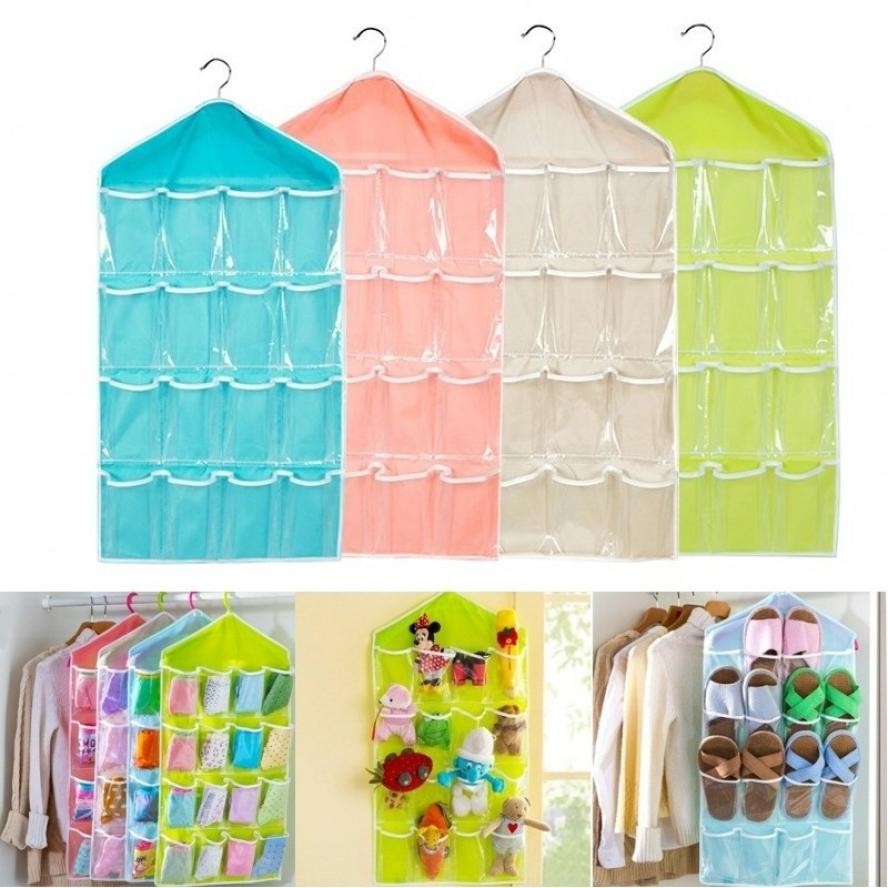 16 Pockets Closet Transparent Hanging Bag Bra Underwear Stationery Rack Storage Space Saving Tidy Organizer