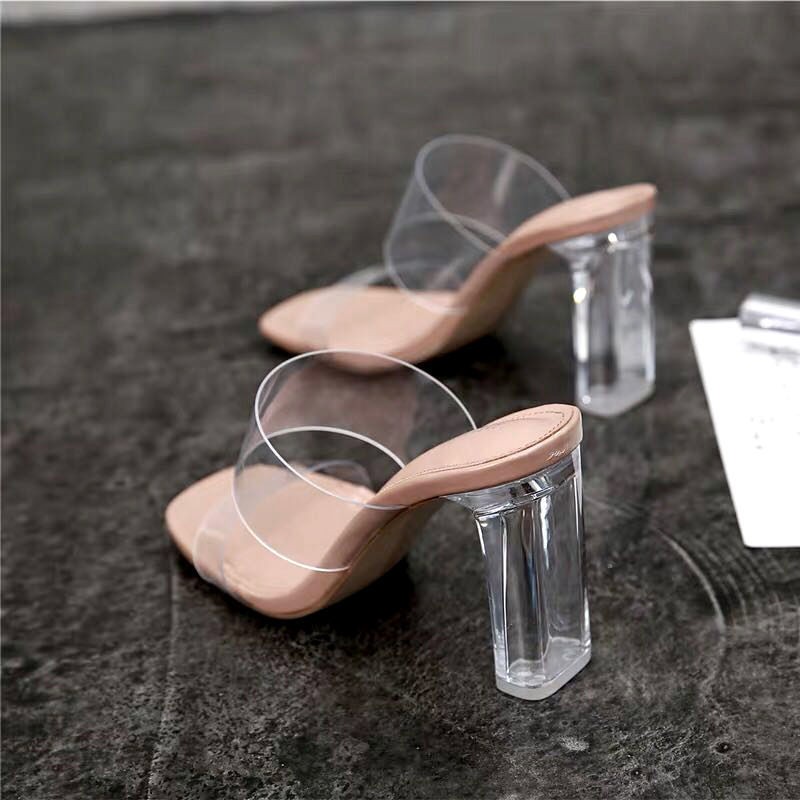 Women Sandals PVC Jelly Slippers Open Toe High Heels Women Transparent Slippers Heel Clear Sandals