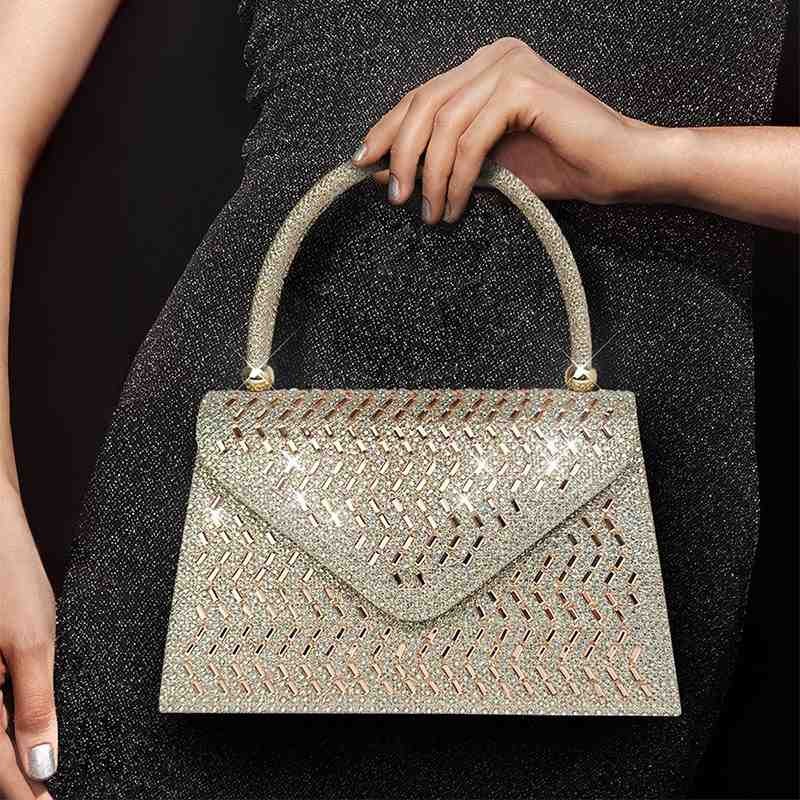 Elegant women pleated envelope evening bag luxury crystal diamond party wedding chain shoulder clutch bag