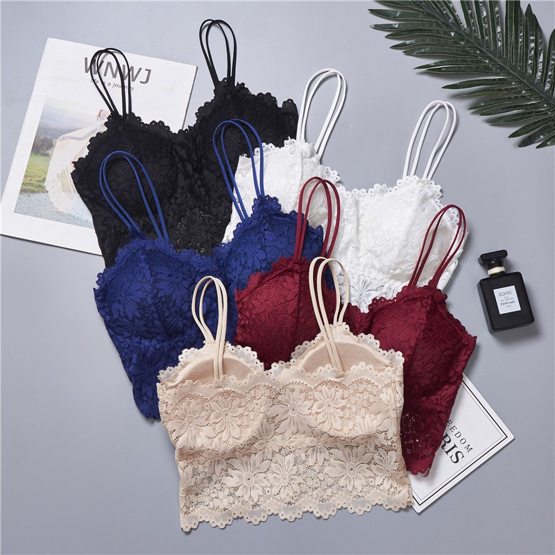 Women Push Up Sexy Lace Bra Crop Top Padded Elastic Bralette Underwear Lingerie Full Cup