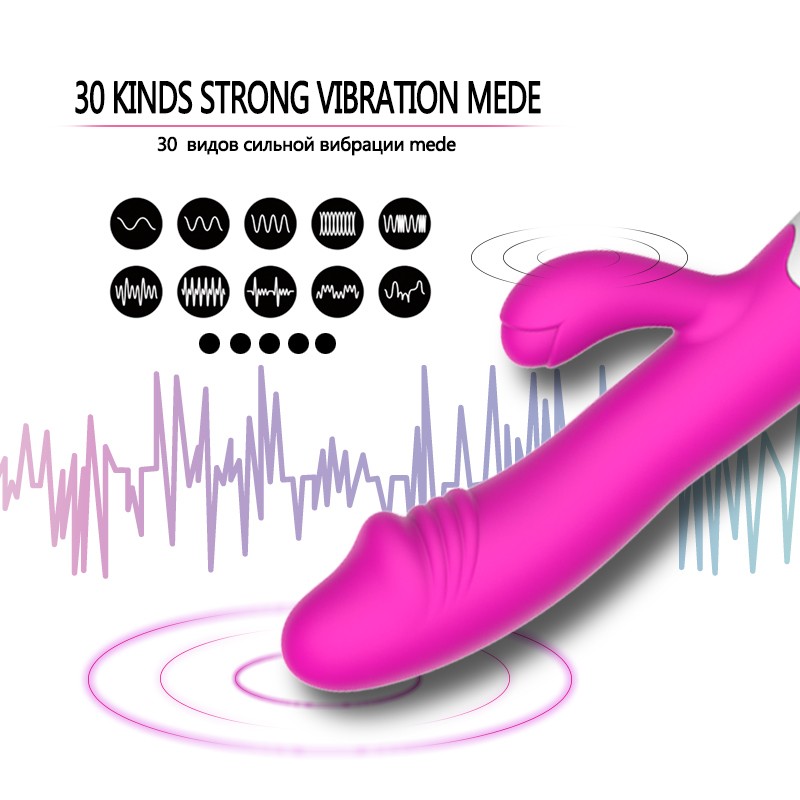 Rabbit dildo Vibrator 30 Speed ​​Rechargeable Silicone Clitoris G-spot Dual Motor