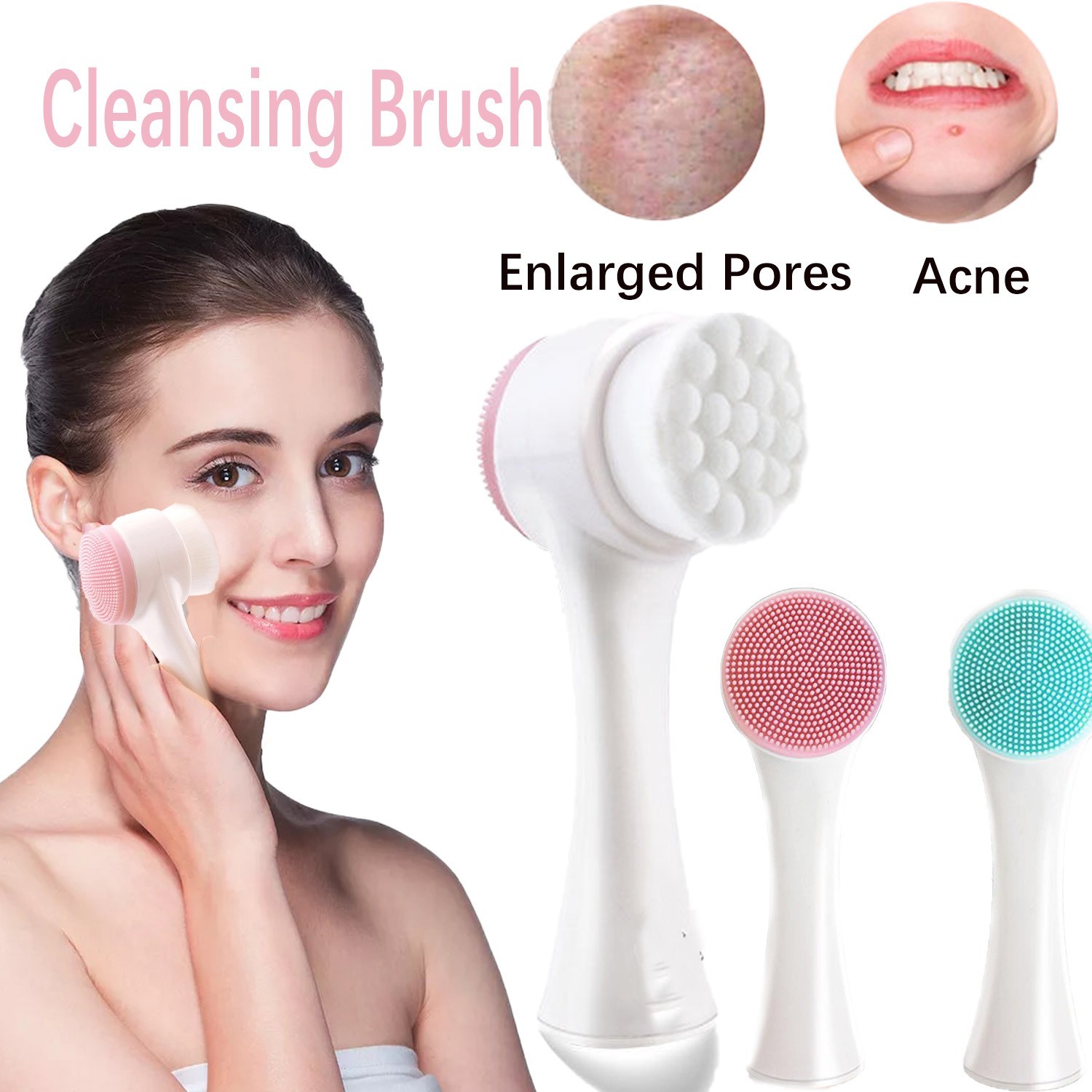 Face Brush Silica Gel Facial Brush Double Sided Facial Cleanser Blackhead Removing Product Pore Cleaner Exfoliating