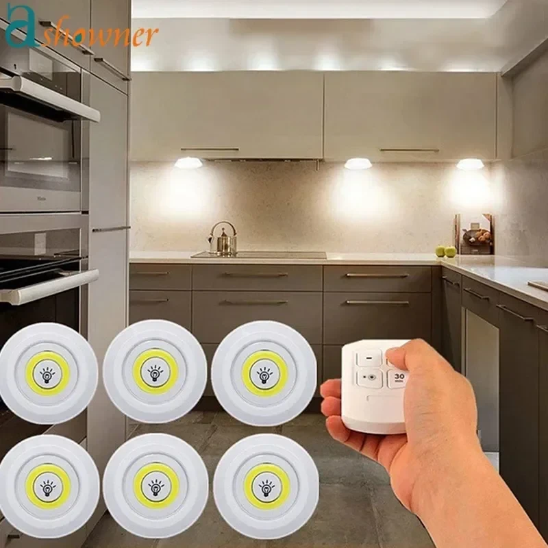 Super Bright 3W Cob LED Under Cabinet Light with Wireless Remote, Dimmable Night Light for Wardrobe, Bedroom and Kitchen