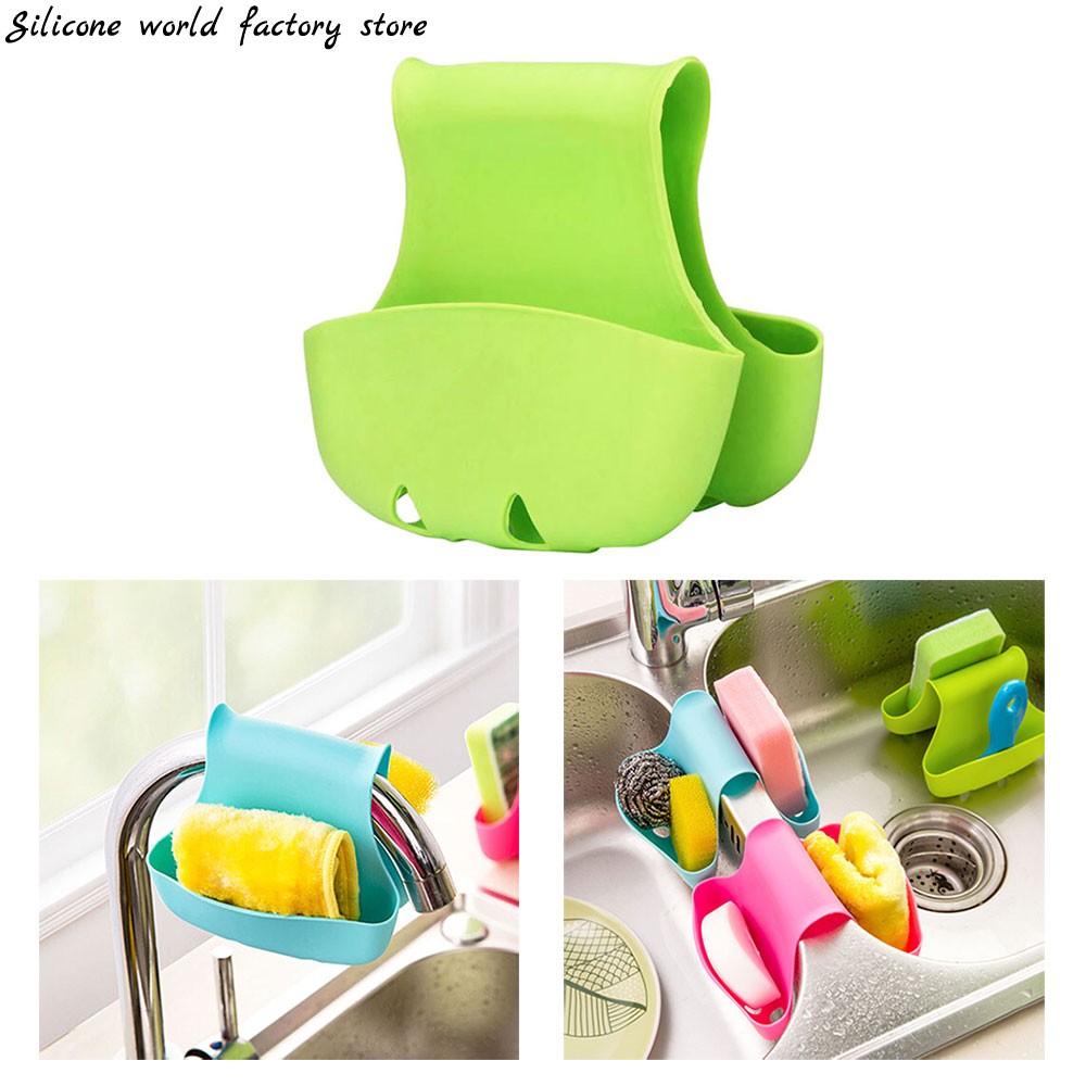 Silicone Sink Organizer Kitchen Bathroom Holder Sponge Storage Rack Hanging Bag