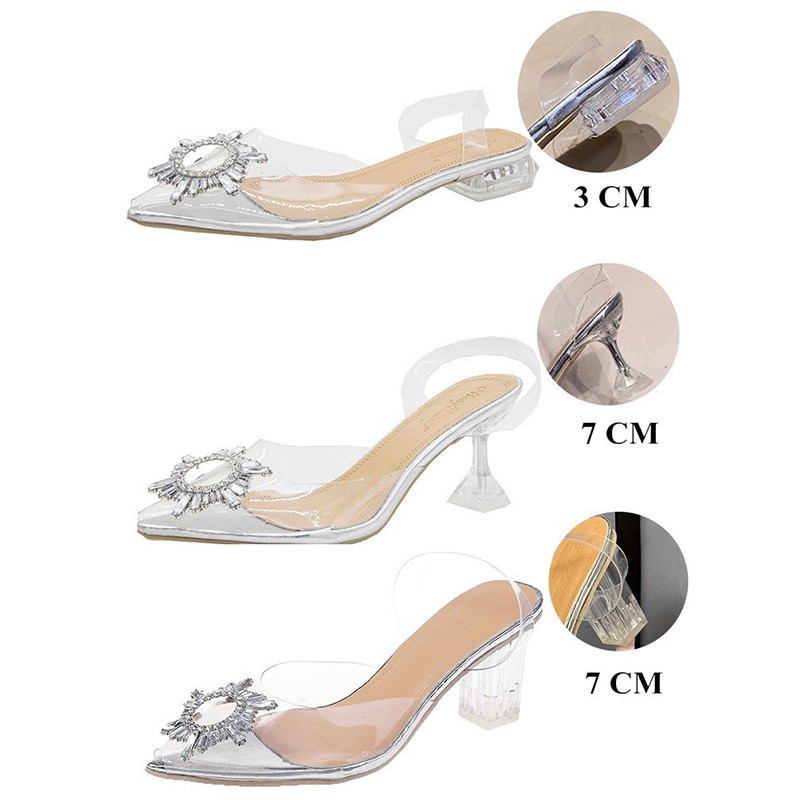 Women´s High Heels Bling Crystal Shoes Sexy Pointed Toe Ladies Party Dress Shoes Transparent Slippers