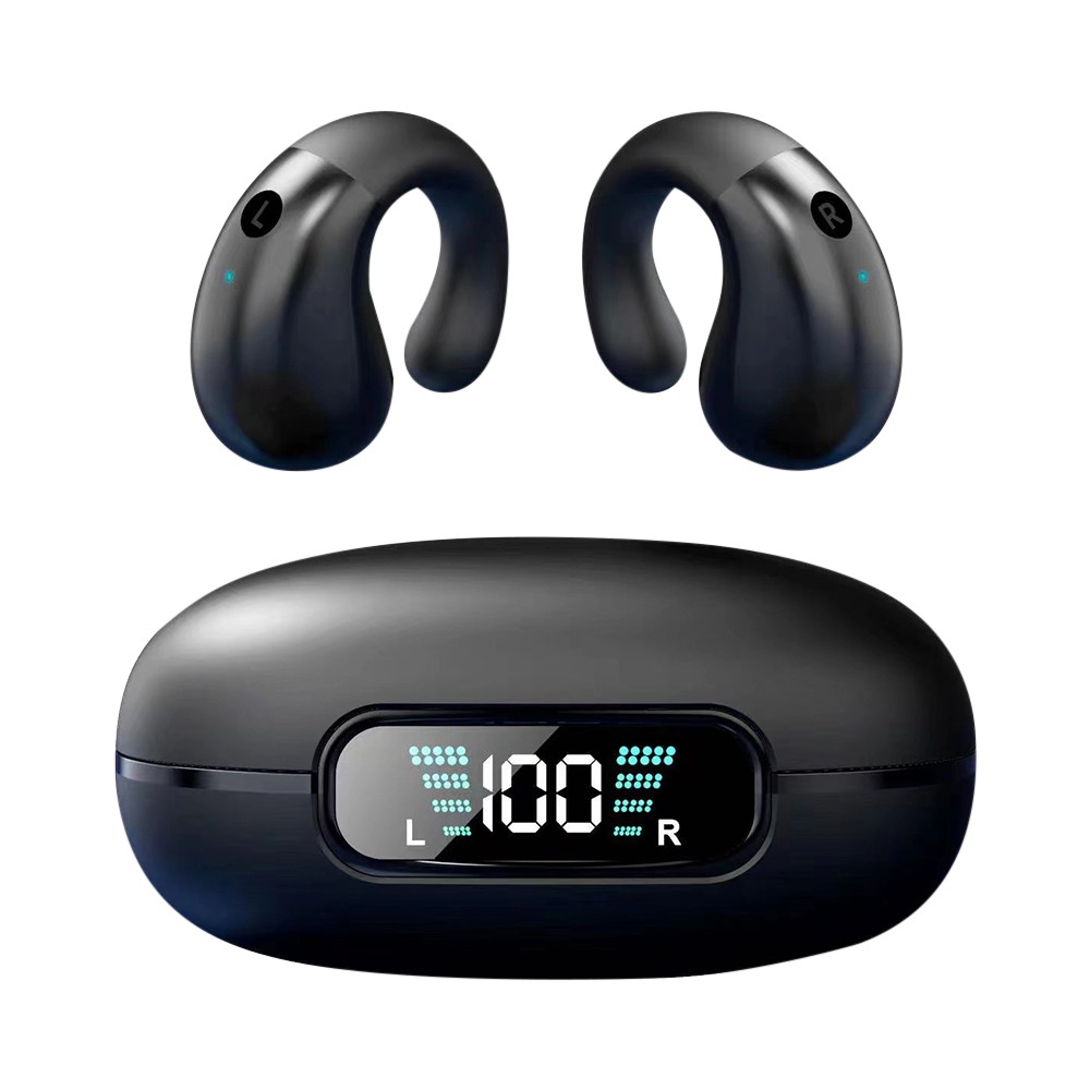 Q92 Bluetooth 5.3 Headset Bone Conduction Earclip Headphones Stereo Noise Reduction Display Earbuds