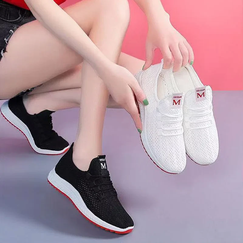 Summer Women Sneakers Breathable Mesh Black Trainers Sports Casual Flat Ladies Shoes