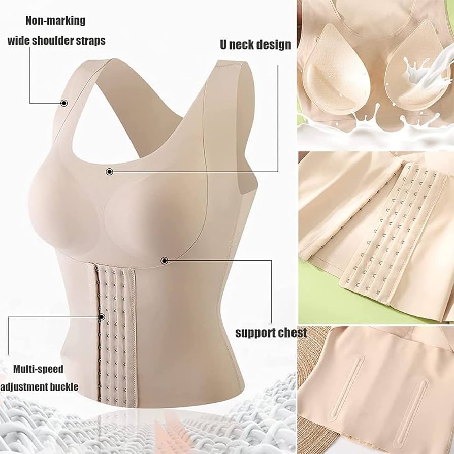 3-in-1 Waist Buttoned Bra Shapewear, Three-in-one Beautiful Push-up Bra in The Back ,Waist Trainer Vest for Women,Corset Body Shaper for Women Tummy Control, Women's Shapewear