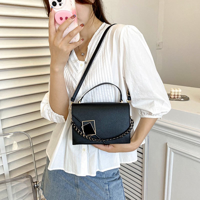 Square Shoulder Bag Chain Handle Small Handbags Designer Solid Pu Leather Bags