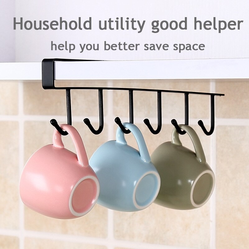 6 Hook Coffee Cup Mug Holder Hooks Shelf Multifunction Kitchen Cabinet Sundries Organizer Storage Hanger