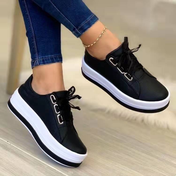 Casual Sneakers Ladies Fashion Ribbon Casual Vulcanized Shoes Lace Up Thick Sole Sneakers Women's Shoes