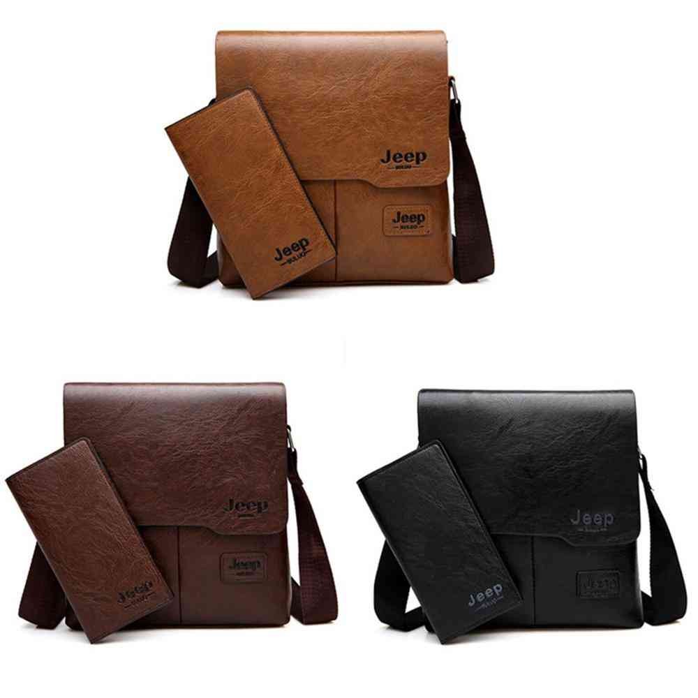 JEEP BULUO Men Bag  2 pcs Set Man Leather Messenger Shouder Bag Business Travelling Bags Male Tote Cross body Bags