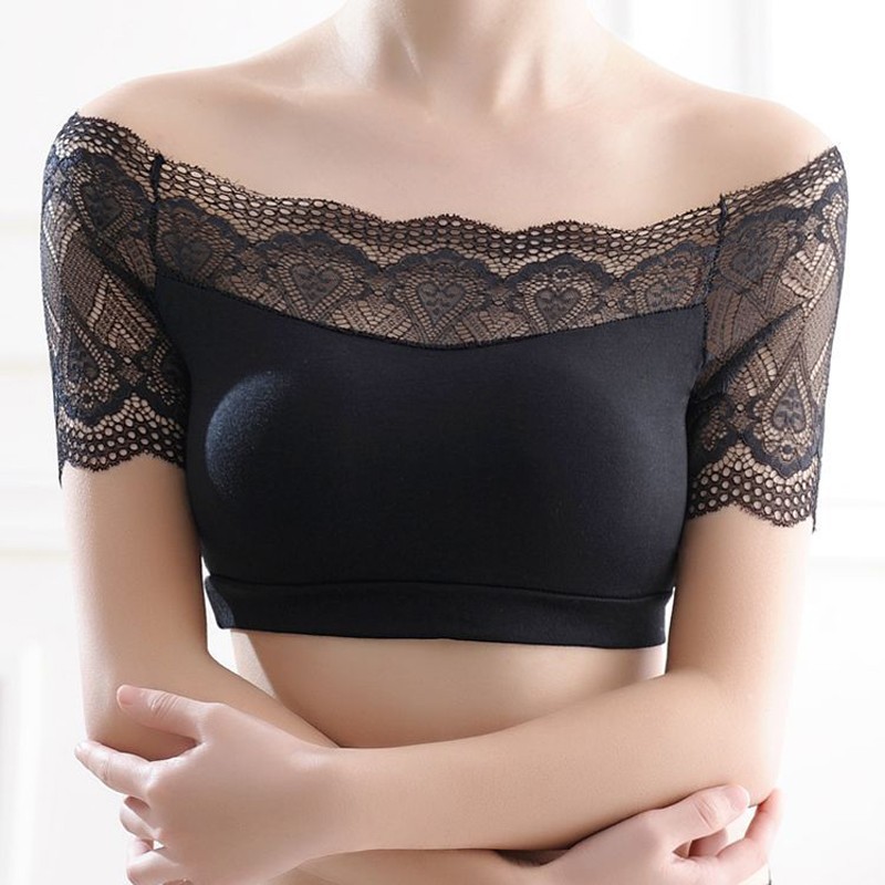 Women Solid Color Bare Shoulder Strapless Sexy Lace Solid Tube Tops Thin Underclothes Bra