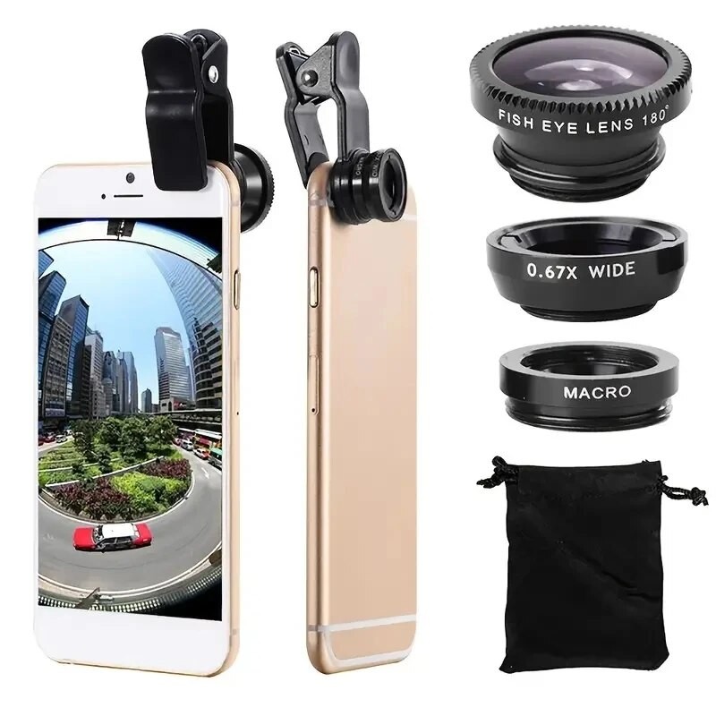 3-in-1 Fisheye, Capture Amazing Photos with This Wide-Angle, and Macro Lens Camera Kit for Smartphones!