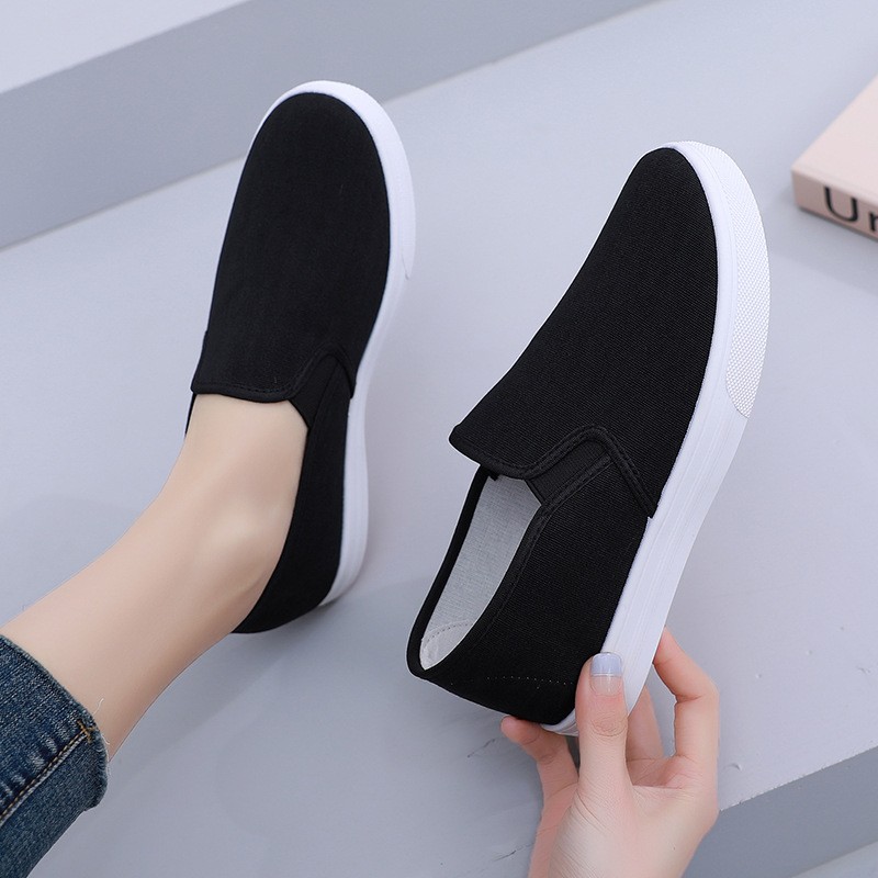 Unisex Canvas Shoes Fashion Lightweight Flats Round Head Solid Colour Casual Non-slip