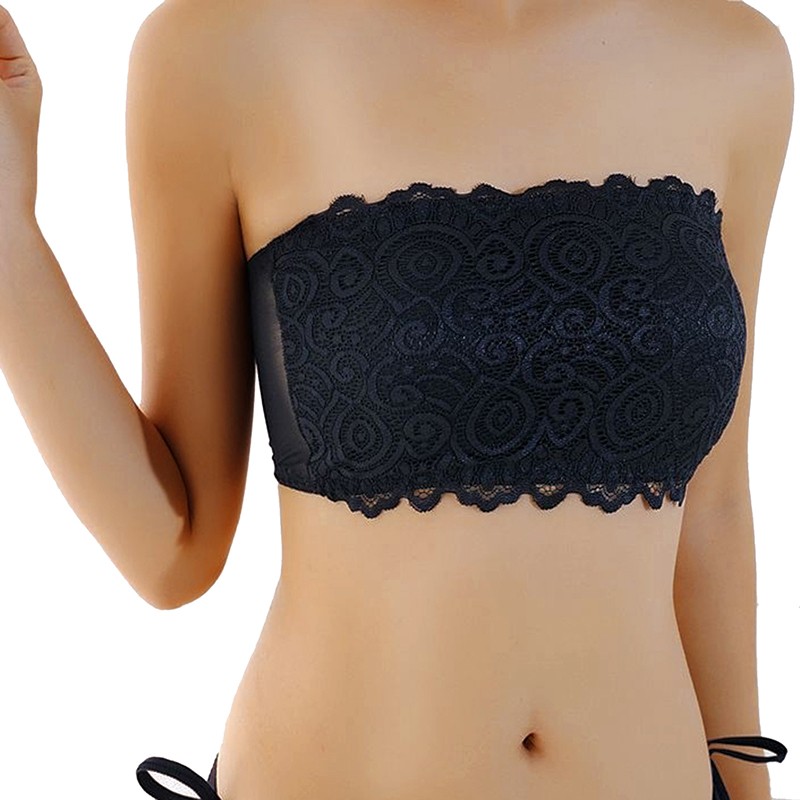 Women's Sexy Casual Lace Wrap Padded Tube Top Crop Strapless Bra Elastic Lace Push UP Anti-skid Bras