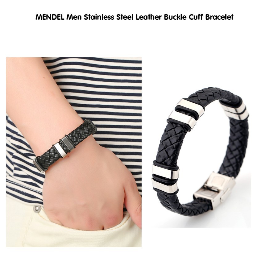 Black Weave Pu Leather Bangle Bracelet Charm Jewelry For Men