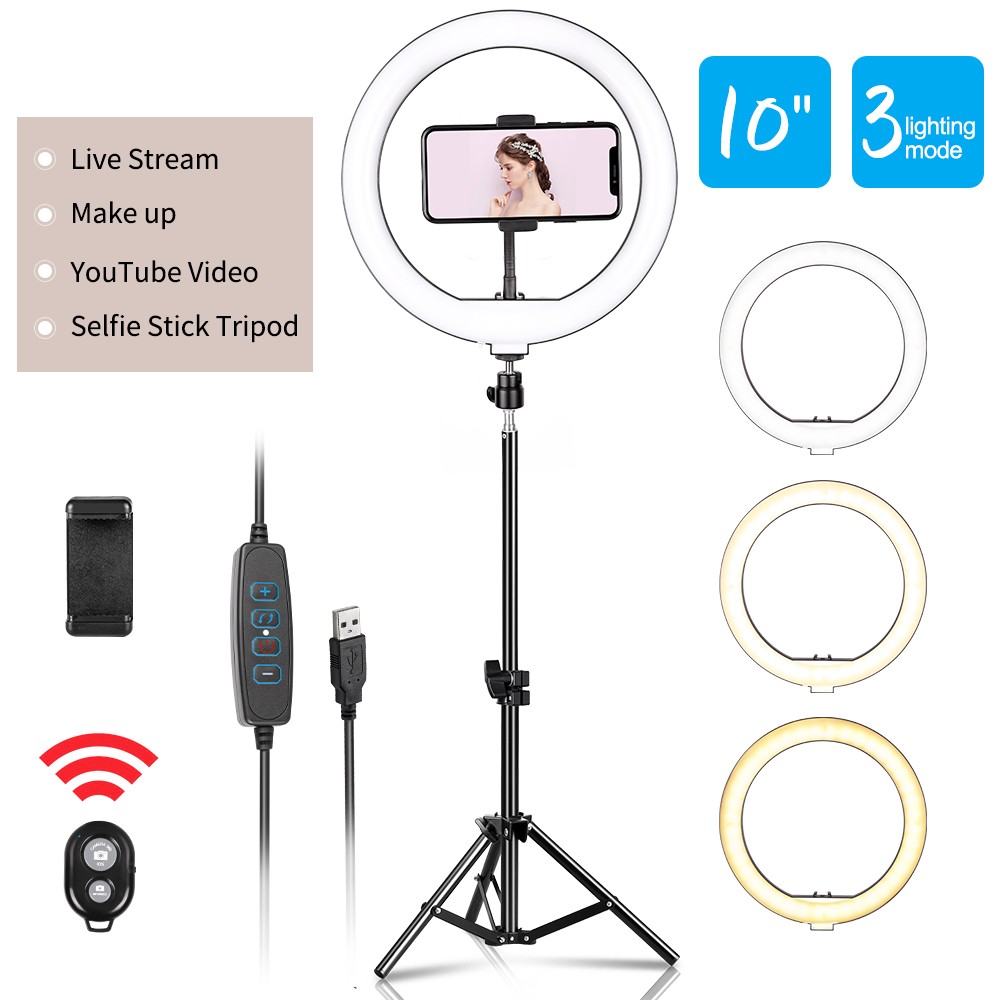 10inch 26cm Ring Light Photography Selfie Ring Lighting with Tripod Stand Makeup Video Studio